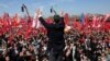 Turkish opposition politician Ozgur Ozel addresses the crowd at a rally in Istanbul on March 29 protesting the arrest and detention of the city's mayor, Ekrem Imamoglu. 