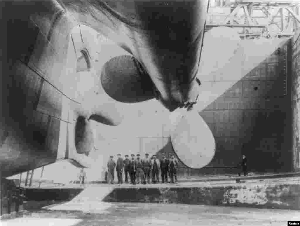 The "Titanic" just prior to being launched into the River Lagan, in the north of Ireland, on May 31, 1911.