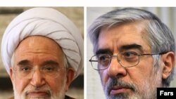 میرحسین موسوی (راست) و مهدی کروبی؛ دو نامزد اصلاح‌طلب انتخابات دهم