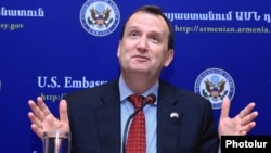 Armenia - U.S. Ambassador Richard Mills holds his first news conference in Yerevan, 13Feb2015.