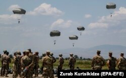 Georgian and U,S, servicemen take part in the Agile Spirit multinational military exercise at the Vaziani military base outside Tbilisi earlier this year.