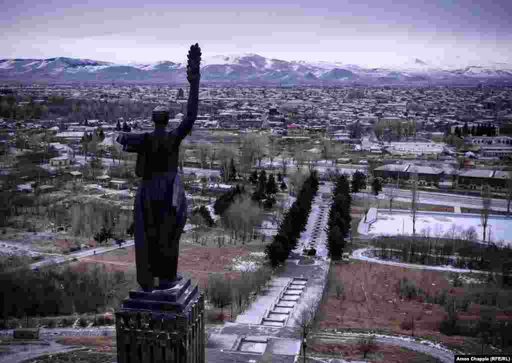 A statue of Mother Armenia looks out over Gyumri. In June 2015, five months after the killing of the Avetisian family, the body of Russian soldier Ivan Novikov was found near the statue with multiple stab wounds. Another Russian soldier was arrested on suspicion of murder.