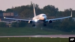 The incident comes after Belarus dispatched a fighter jet earlier this month to intercept this Ryanair jet, which was traveling from Greece to Lithuania, forcing it to land in Minsk. It later completed its journey and landed in Vilnius (above).