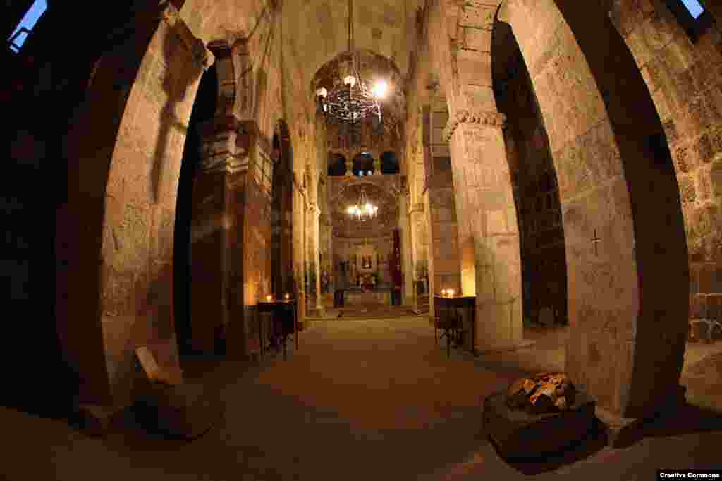 The interior of Tsitsernavank, which is estimated to have been built in the 5th or 6th century. &nbsp;