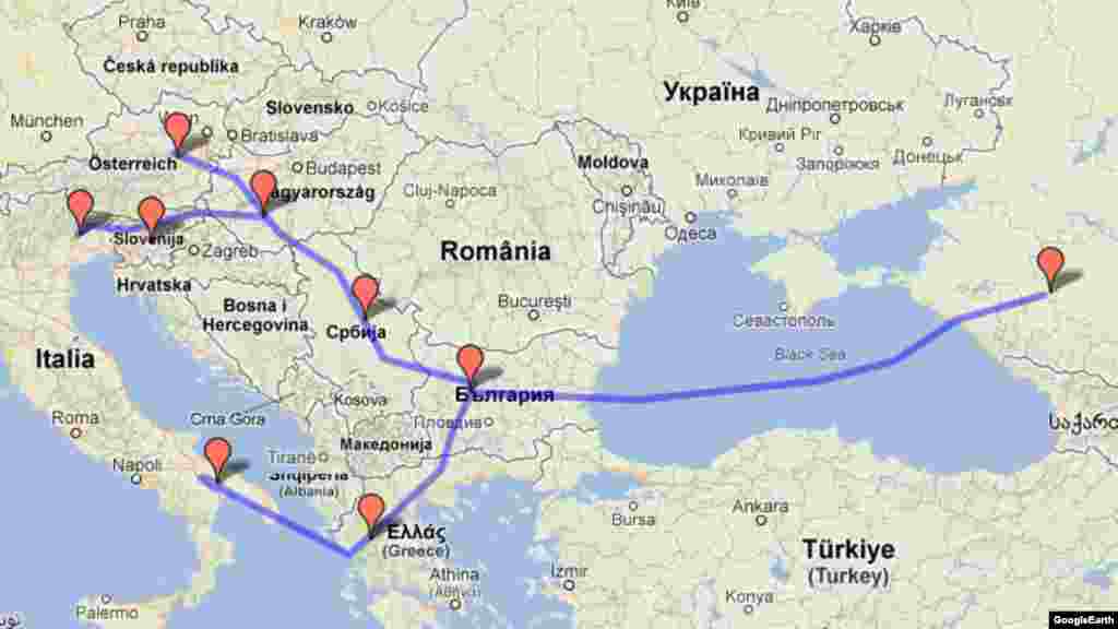 Južni tok, mapa