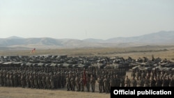 Nagorno-Karabakh - Karabakh Armenian troops, tanks and other military hardware lined up after ending a military exercise, 23Oct2012.