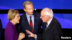 Senatorii democrați Elizabeth Warren și Bernie Sanders, doi candidați în cursa prezidențială