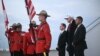 US President Donald Trump steps off of Air Force One upon arrival at Calgary International Airport before the start of the G7 summit.