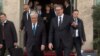 Kazakh President Qasym-Zhomart Toqaev (left) and Serbian President Aleksandar Vucic meet in Belgrade on November 19.