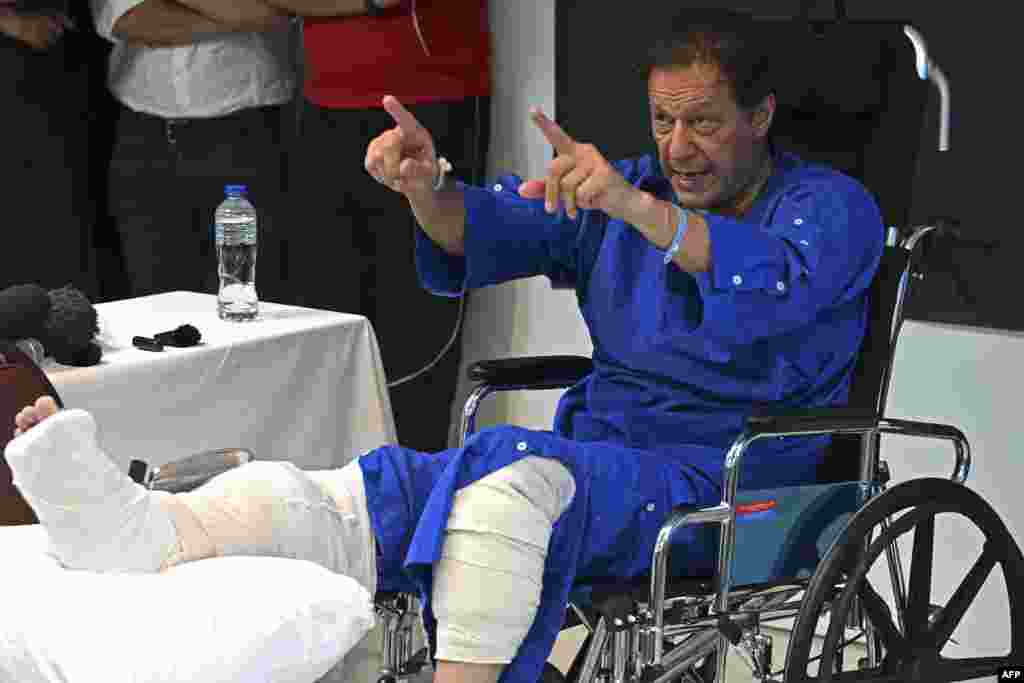 Khan addresses the media on November 4, 2022, a day after an assassination attempt on his life. Since his ouster last April in a no-confidence vote in parliament, Khan has routinely ignored arrest warrants and court summonses in a string of cases, claiming they are a plot by the government led by his successor, Prime Minister Shehbaz Sharif.