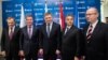 Premierii țărilor din Grupul de la Vișehrad și secretarul general al NATO Anders Fogh Rasmussen la conferința de securitate Globsec, Bratislava, 15 mai 2014.