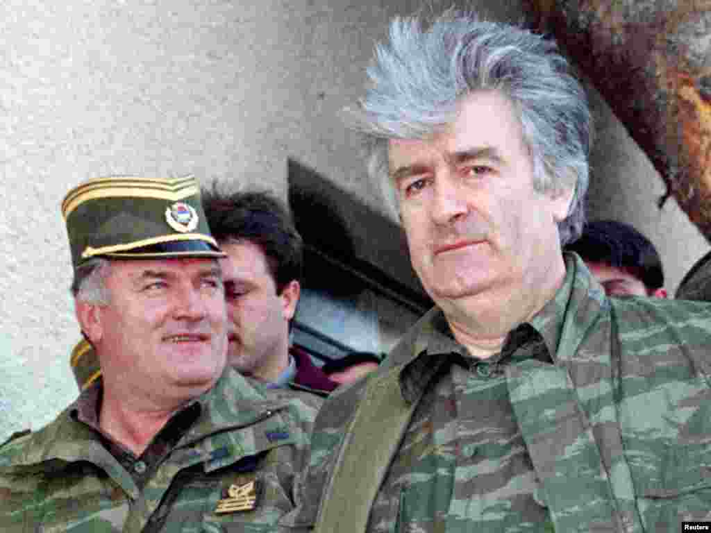 Mladic with Bosnian Serb wartime leader Radovan Karadzic (right) in April 1995