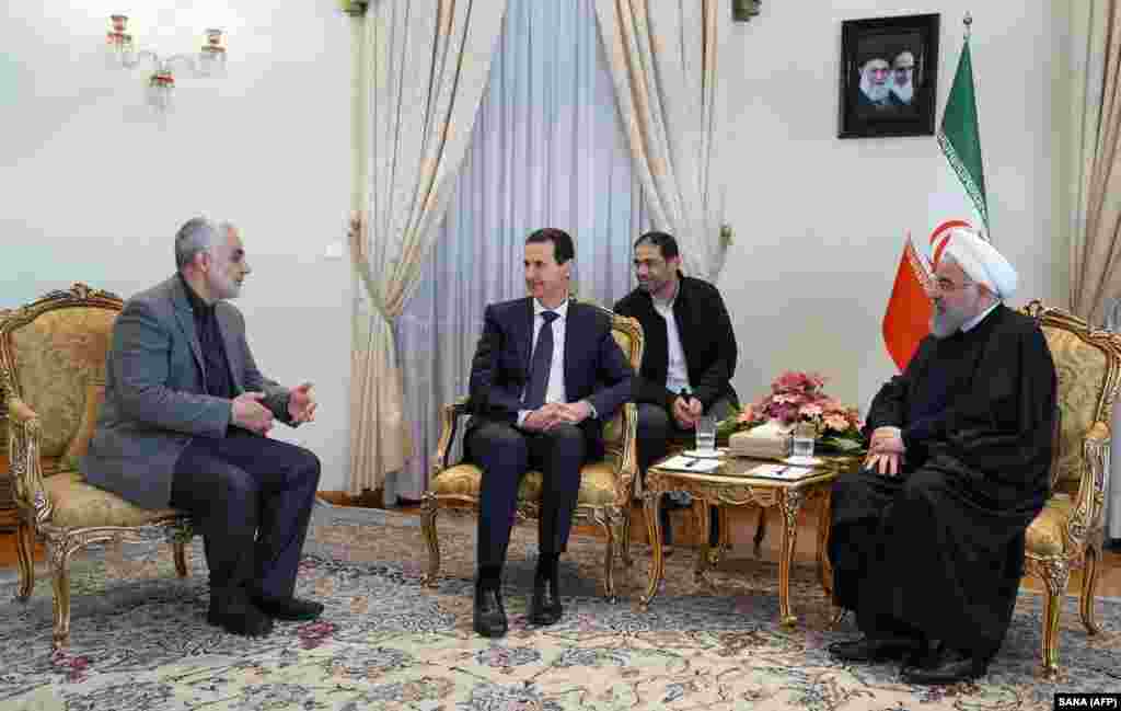 Soleimani’s Quds Force shored up support for Syrian President Bashir al-Assad when he looked close to defeat in a civil war that has raged since 2011. Assad met with Soleimani and Iranian President Hassan Rohani during a visit to Tehran on February 25, 2019.