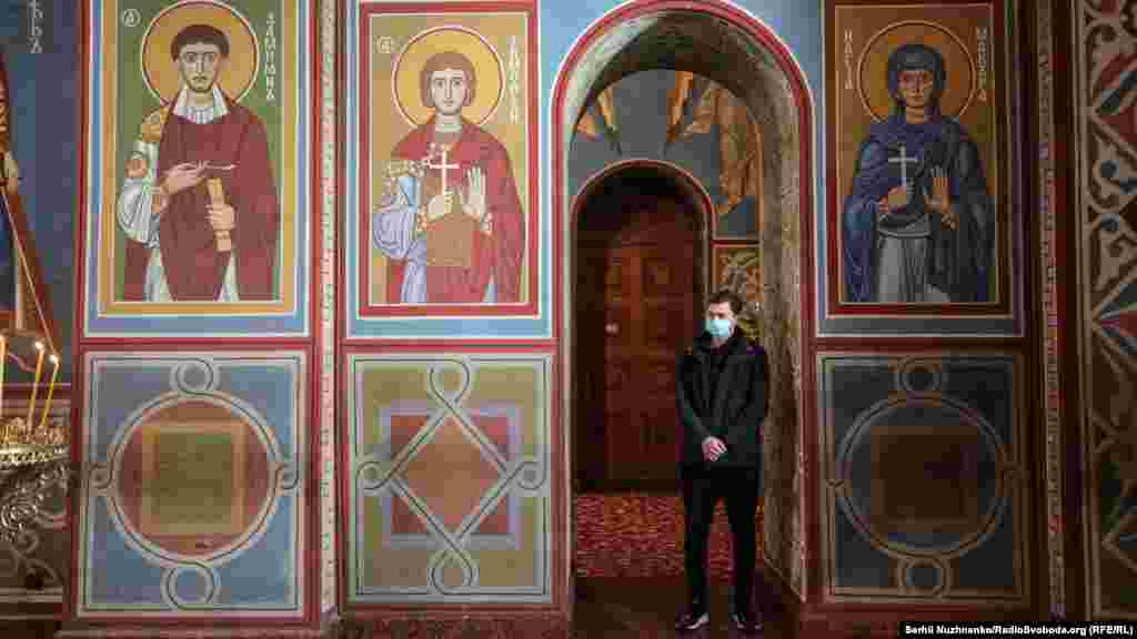 St. Michael's Cathedral in Kyiv during Orthodox Easter celebration on April 18