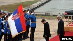Russian President Dmitry Medvedev (center) with Serbian President Boris Tadic (right) in Serbia