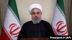Președintele Hassan Rouhani adresînt un mesaj televizat națiunii la Teheran la 8 mai 2018