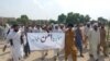 Local police demonstrate in the Lakki Marwat district of Khyber Pakhtunkhwa Province on September 9. 