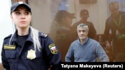 American investor Michael Calvey sits inside a defendants' cage as he attends a court hearing in Moscow on February 15.