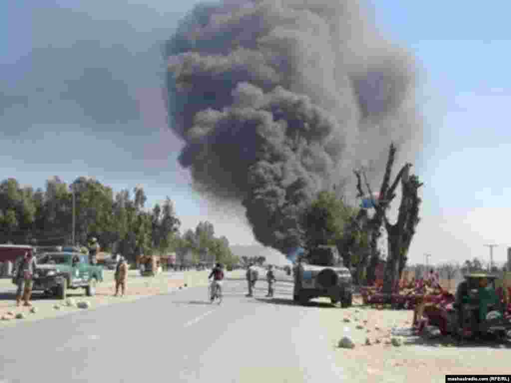 Smoke billows from the site of an explosion in Jalalabad on April 15.