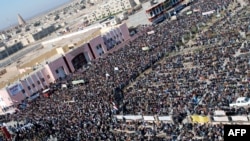 Sunni demonstrators gather for an antigovernment protest in the central city of Samarra on January 11.