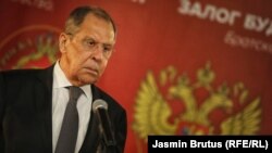 Russian Foreign Minister Sergei Lavrov at a news conference in Sarajevo on December 14