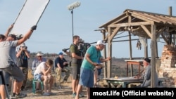 A scene during the shooting of the film Crimean Bridge: Made With Love!