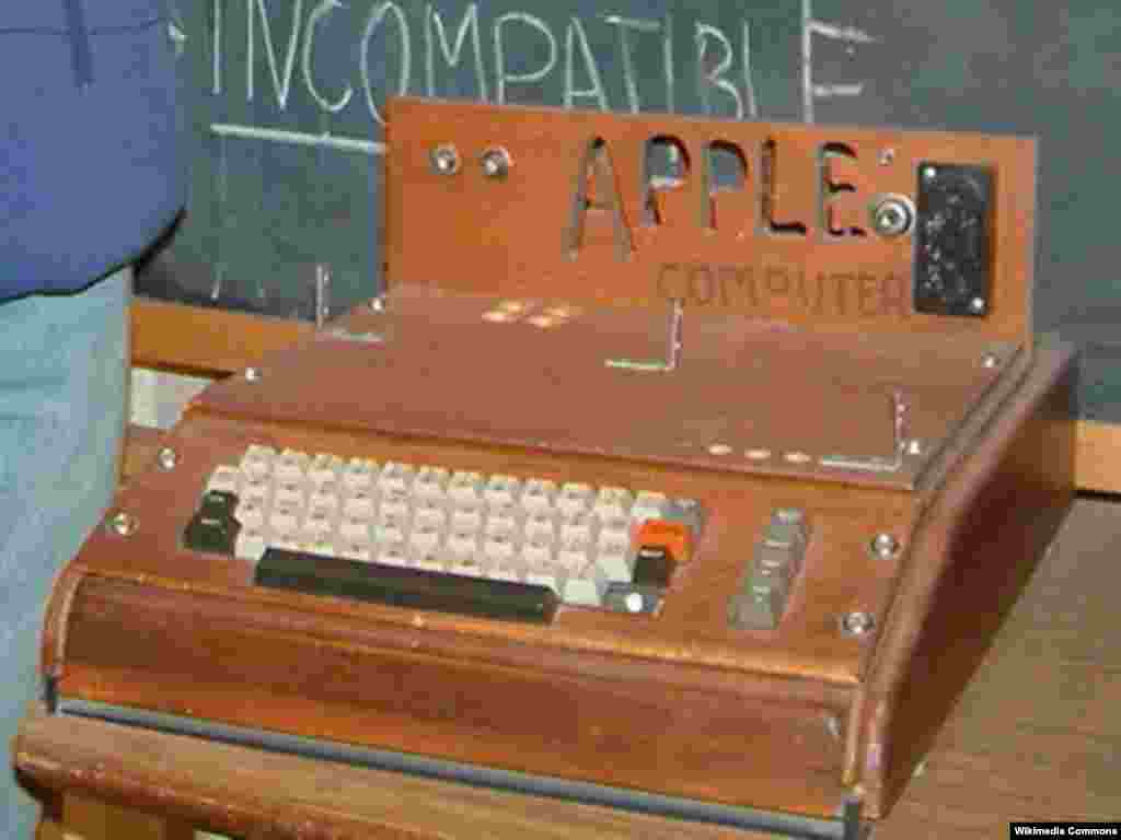 Apple's first product, the Apple I, designed and built by Steve Wozniak and Steve Jobs and shown in April 1976 at the Homebrew Computer Club in Palo Alto, California.