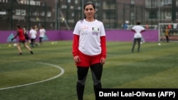 Former Afghan women's soccer captain Khalida Popal attends a training session in south London in March.