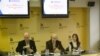 Nemanja Nenadić, Vladimir Goati i Bojana na predstavljanju izveštaja Transparency internationala, 5. decembar 2012.