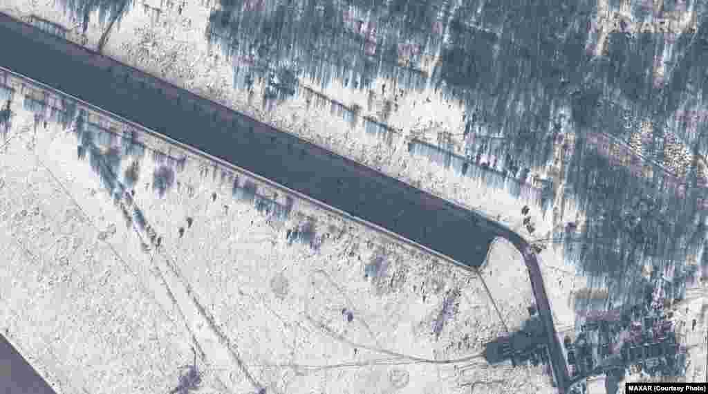 The Zyabrauka airfield in Belarus on February 15.&nbsp;Maxar says a new unit consisting of nearly 20 attack helicopters has arrived here.