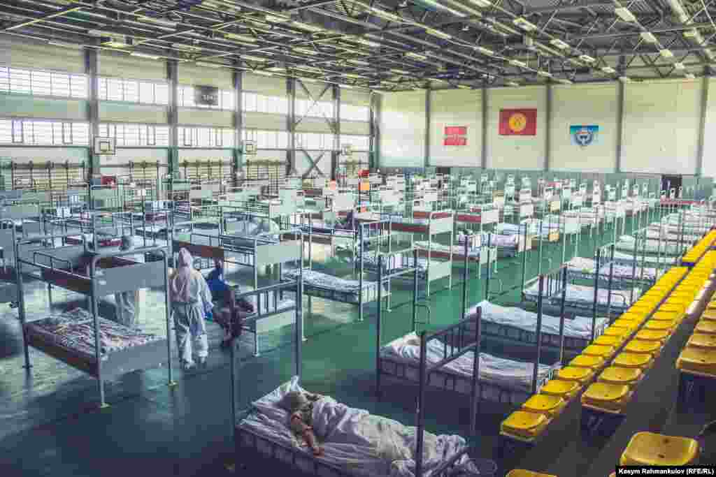 A 570-bed makeshift hospital in Kyrgyzstan's northwestern Talas region, which officially recorded its first COVID-19 cases in June.