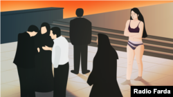 طرح گرافیکی از برهنه شدن دختر دانشگاه علوم و تحقیقات در تهران