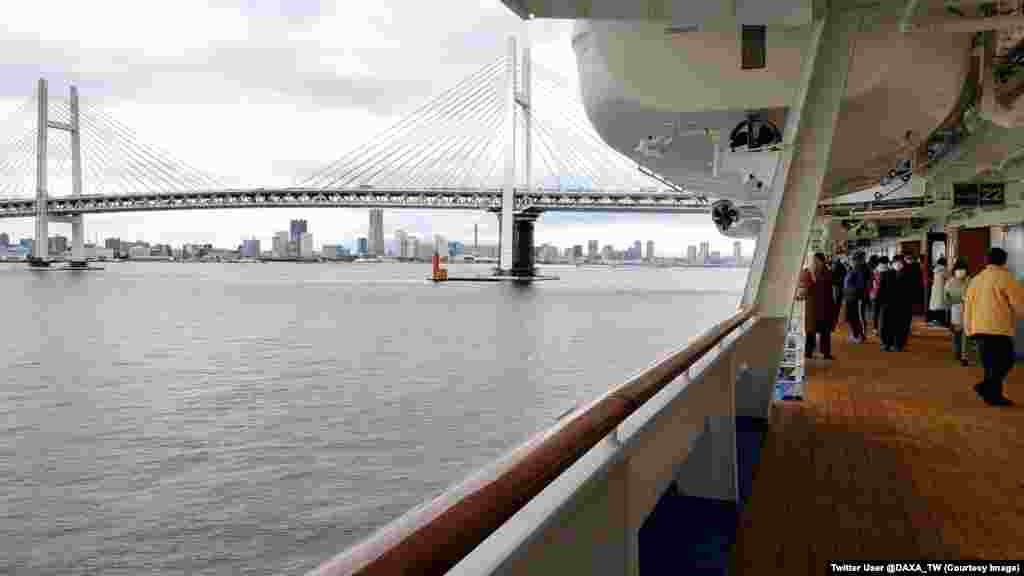 The view from the deck of the ship.&nbsp;Some 136 people aboard, including 11 crew members, have been diagnosed with coronavirus. At least one is a Ukrainian citizen.