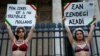 Women in Paris express solidarity with an Iranian woman who was arrested outside her Tehran university.