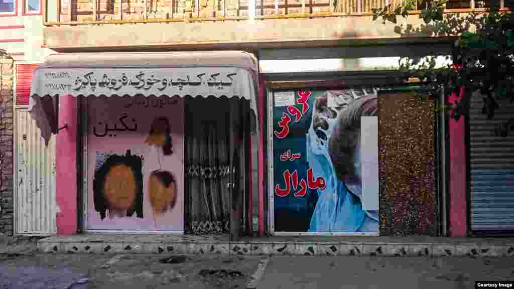 Closed beauty salons with women’s faces painted over. A local in Kabul says such businesses were almost exclusively female-run. That person says in some cases it was fearful male relatives of store owners who rushed to deface the businesses.