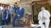 Президент Казахстана Нурсултан Назарбаев сидит на троне - декорации к фильму "Кочевники". 17 февраля 2004 года.