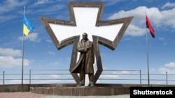 Monument to the leader of the Ukrainian nationalist and independence movement Stepan Bandera, in Ivano-Frankivsk