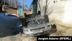 An overturned car from the Sokh violence