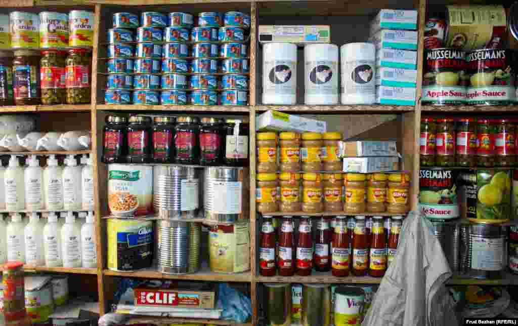 American foodstuffs smuggled from U.S. bases in Afghanistan are sold in the bazaar. 