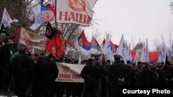 Desničari iz pokreta Naši i '1389 na obeležavanju Dana Državnosti, Orašac, 2011. foto: Dragan Todorović/Vreme 