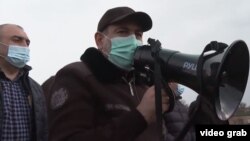Armenian Prime Minister Nikol Pashinian speaking on March 20 during a visit to the country’s western Aragatsotn Province.