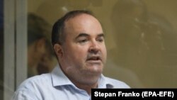 Borys Herman, who according to Ukrainian authorities is a suspect in a plot to murder Russian dissident journalist Arkady Babchenko, attends a court hearing in Kyiv on May 31.